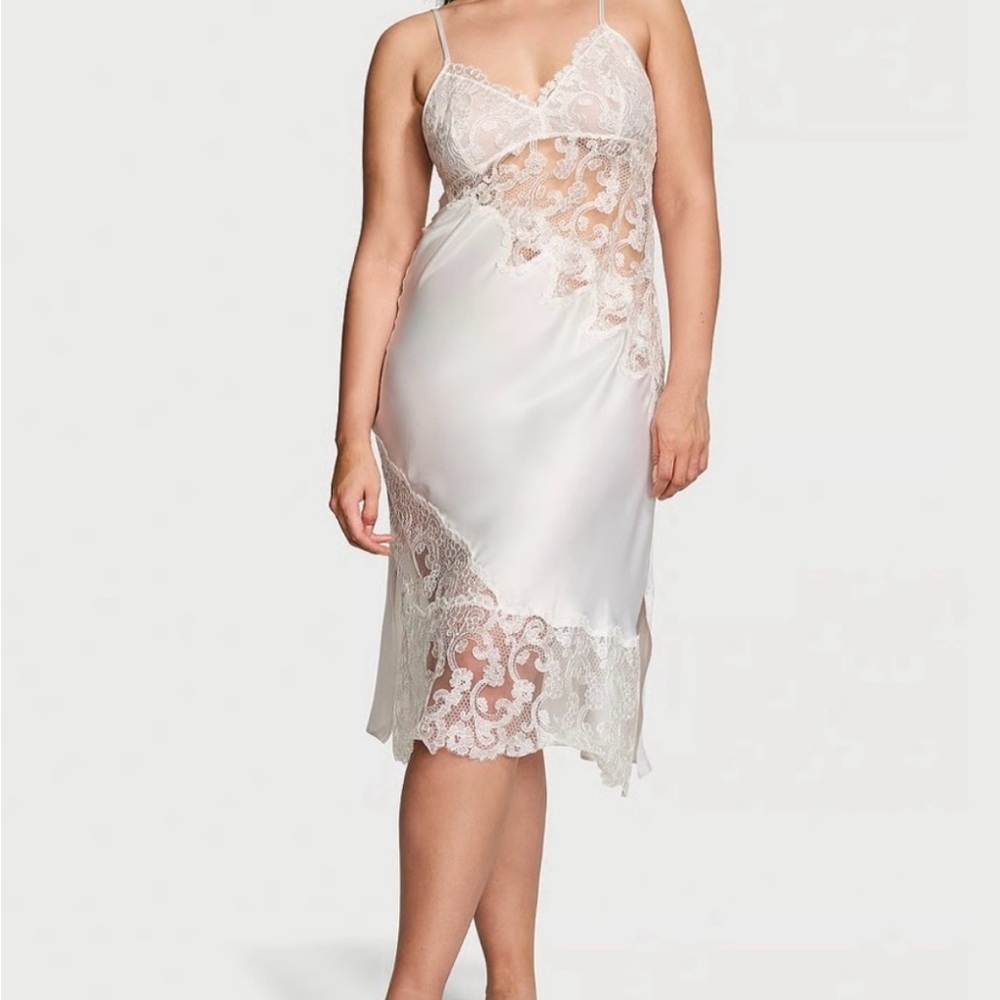 Victoria’s Secret Elegant White Lace Midi Slip Dress